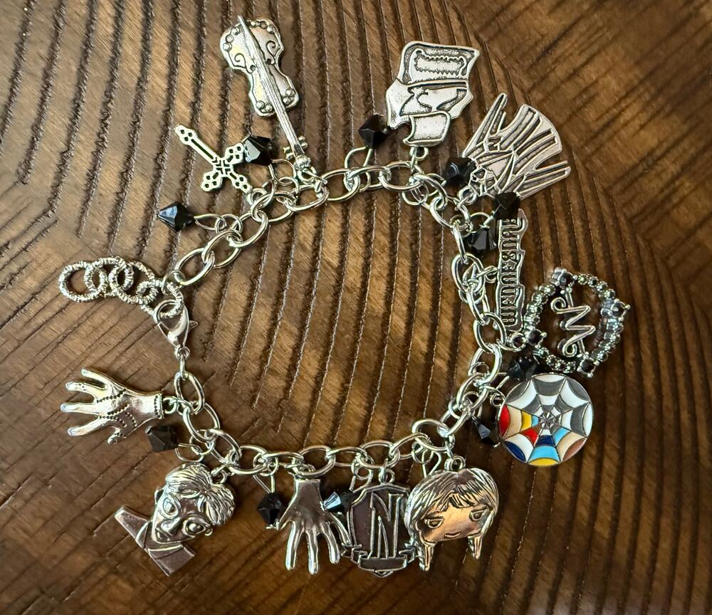 Addams Family Wednesday charm bracelet New bejeweled guitar hand cross